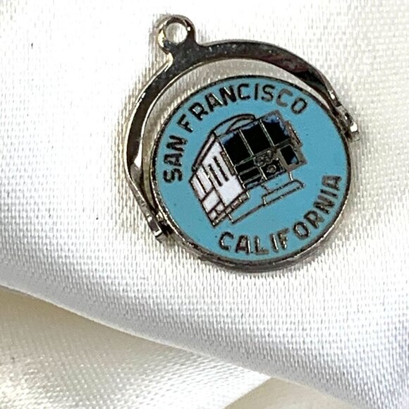 Vintage Sterling Silver San Francisco California Cable Car Charm Pendant Blue - Picture 10 of 11